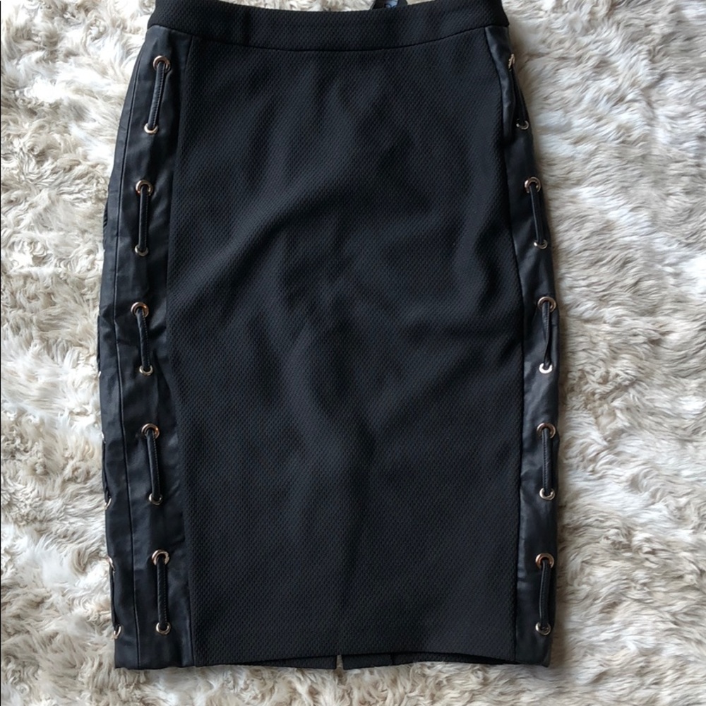 Bebe Net Pencil Skirt with Leather detail